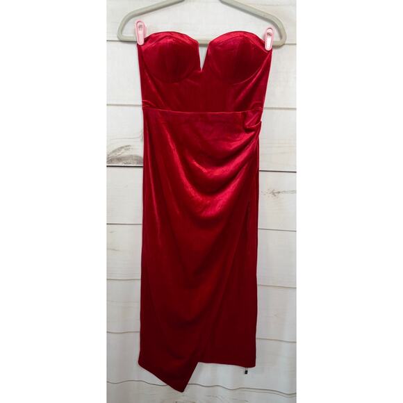 Yumi Kim Bright Red Velvet Strapless Dress Holiday Party Sz SM Anthropologie - Picture 1 of 5
